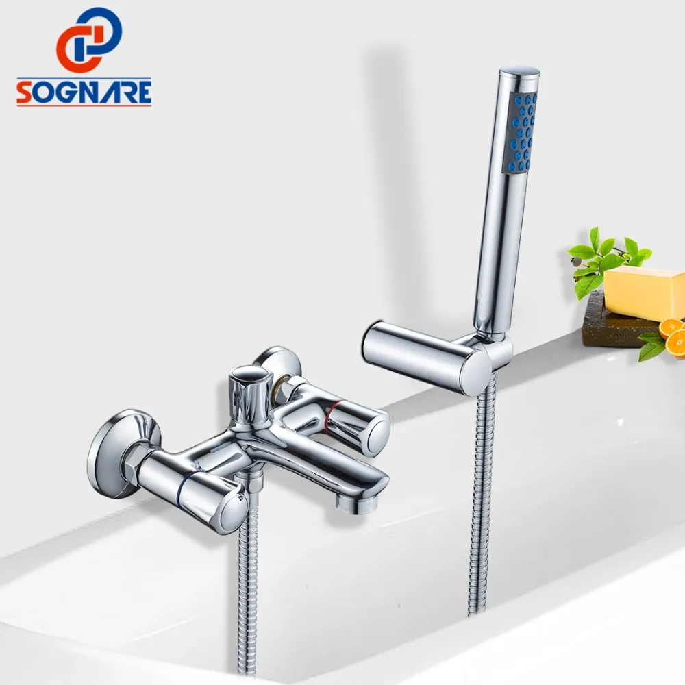 

SOGNARE Wall Shower Faucets With Hand Shower Head Chrome Polished Double Handle Bathroom Shower Faucet Set Bath Faucet Tap D5206