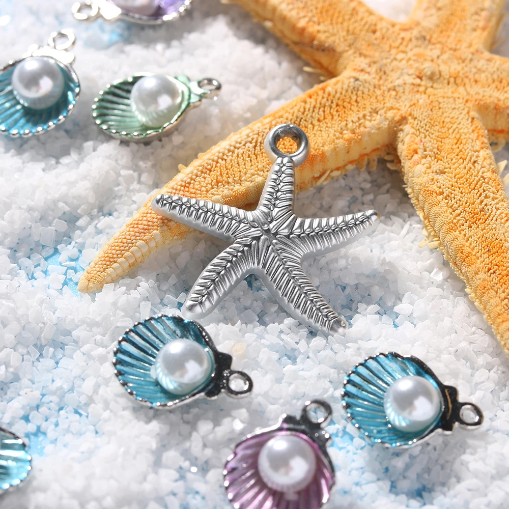 

10PCs NEW Charms Cute Enamel Shell Pendants Jewelry Necklace Pendant Making Alloy Beads Fit Bracelet DIY Jewelry Accessories