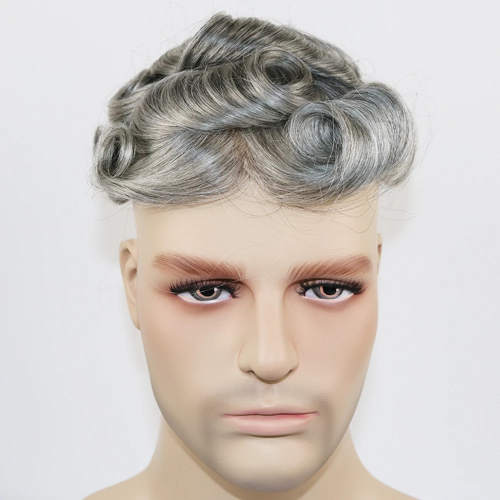 SimBeauty Durable Skin Toupee Grey Hair 