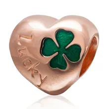 Auténtica plata de ley 925 corazón trébol de cuatro hojas granos con oro rosa Plate Fit Pandora charms pulseras de la joyería DIY