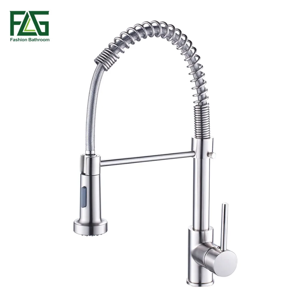  Spring Style Kitchen Faucet Brushed Nickel Faucet Pull Out Torneira All Around Rotate Swivel 2-Func - 32678162566
