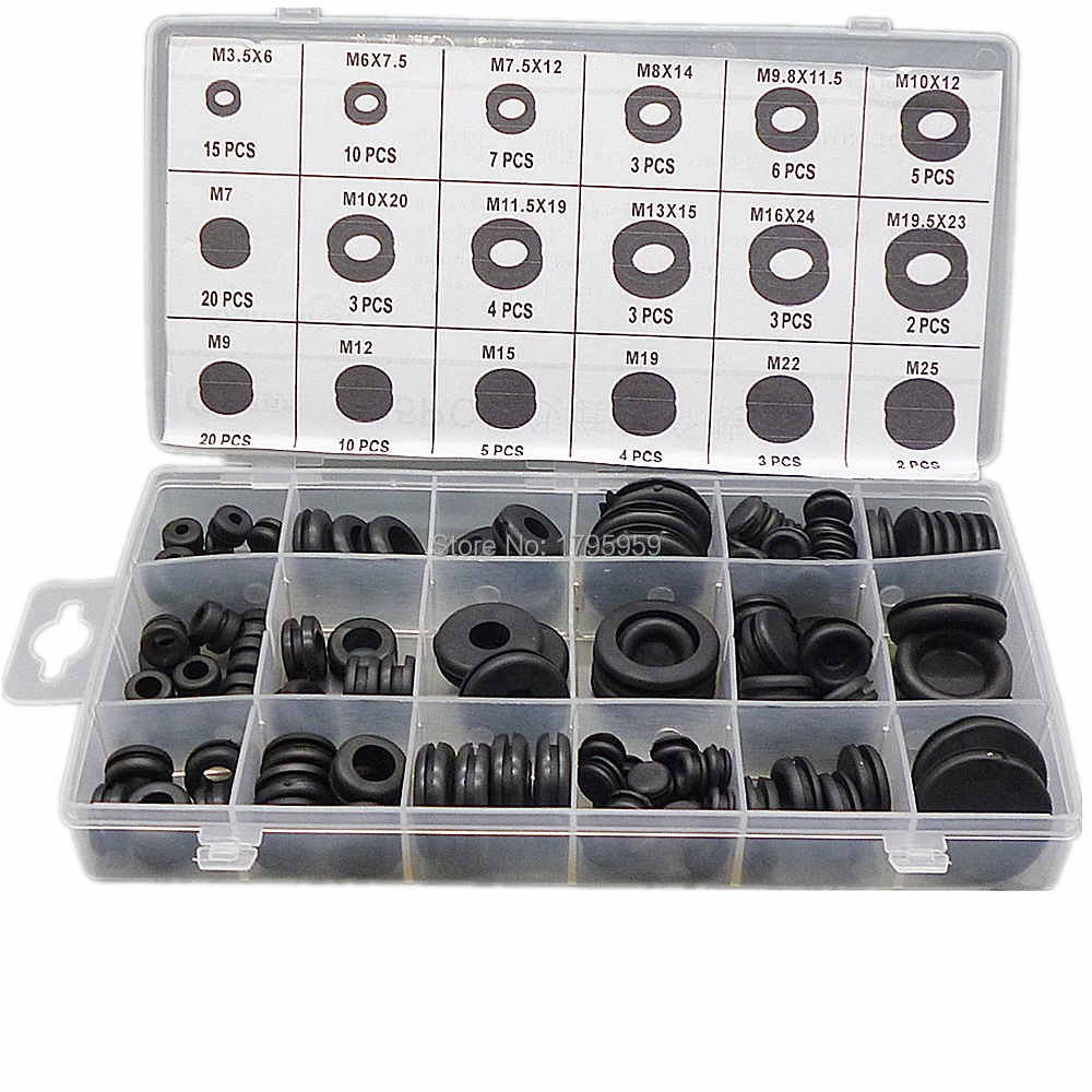 

125pcs/Set Black Ring Rubber Grommets Firewall Hole Plug Electrical Wire Sealing Gasket Assortment Kit For Car Truck Boat