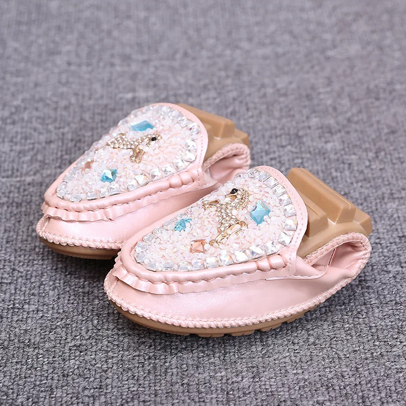 

women autumn pu leather flats shoes soft bottom rhinestone casual shallow shoes