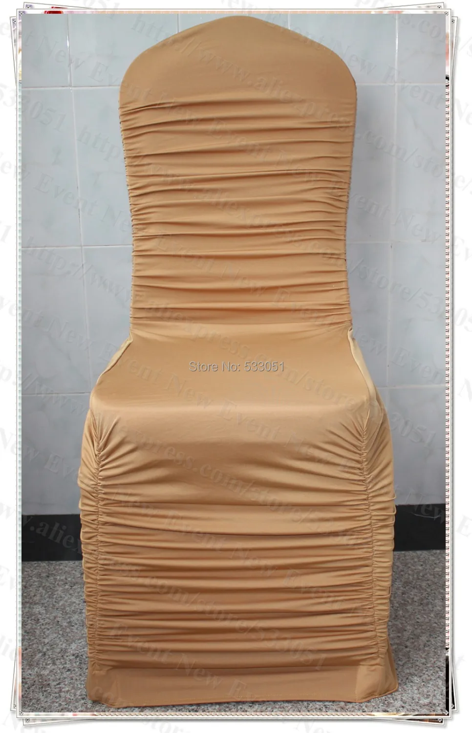 Hot Sale Old Gold Color Ruffled Spandex Chair Cover/ Ruffle Lycra Chair