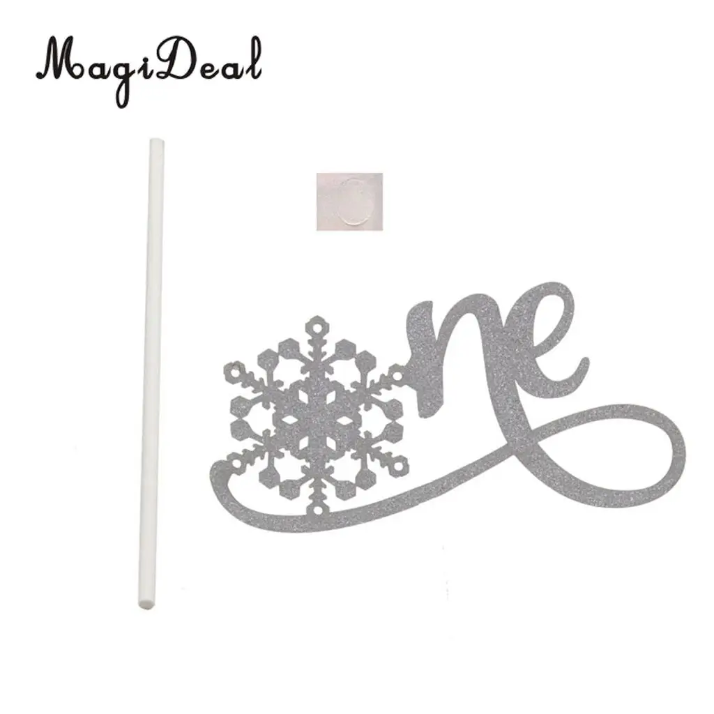 10pcs Glitter Snowflake One Cake Topper Baby 1st Birthday Christening Party Food Picks Photo Prop Silver/Gold