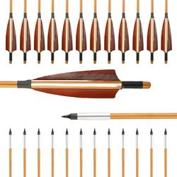 12 штук 32 "традиционные бамбуковые стрелы для мишени длинный лук для стрельбы компаундлук и для стрельбы из лука с 4" натуральным пером
