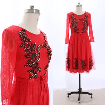 

MACloth Red Short Scoop Neck Knee-Length Midi Crystal Lace Prom Dresses Dress XXL 265503 Clearance