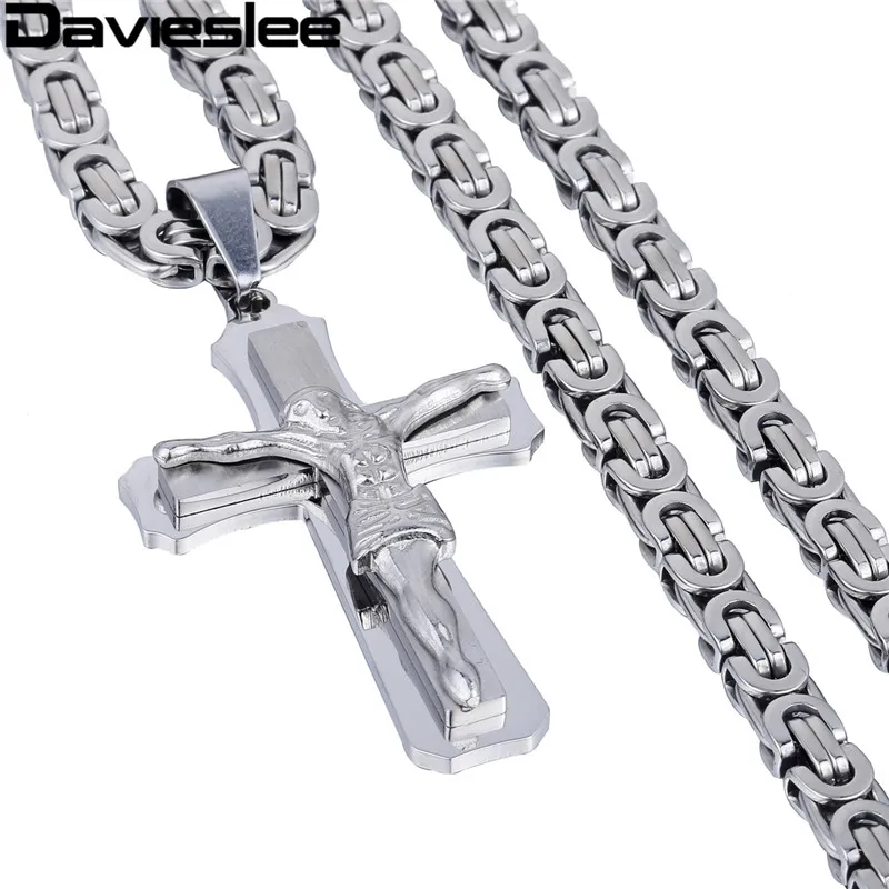 Ожерелье с подвеской в виде Креста Иисуса Христова для мужчин, Серебряное золото, нержавеющая сталь, византийский мужской кулон с крестом, ожерелье s LKP483