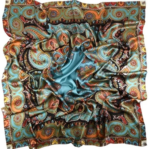 Утолщенный шелковый шарф с принтом пейсли, женский роскошный большой квадратный шелковый платок, 140x140 см - Цвет: Picture Colors