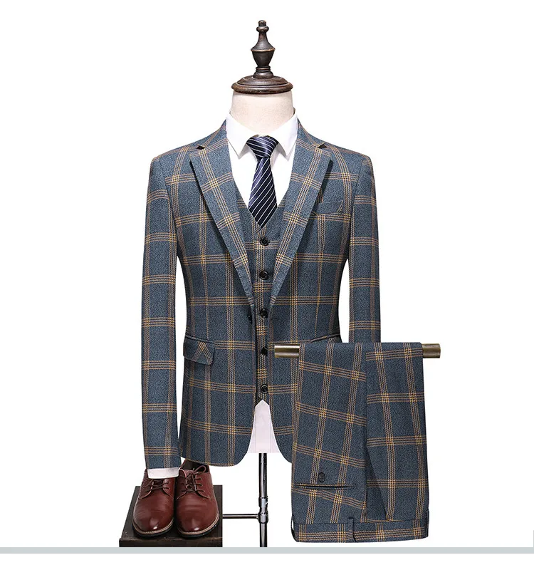Мужская городская мода высокого класса на заказ британский плед свадебный банкет тонкий блейзеры 3 шт набор(костюм+ жилет+ брюки) M-5XL