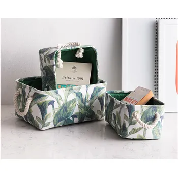 

35*25*16cm Fashion Fabric Basket Nordic Green Leaves Basket for Toys Books Container Clothes Organizer Foldable Storage Baskets