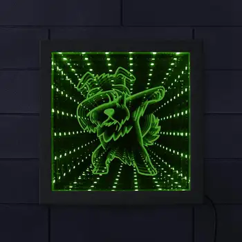 

Dabbing Schnauzer Infinity Mirror Lighting Wood Frame 3D DAB Dog Optical illusion Wall Light Animal Glowing Tunnel Vision Light