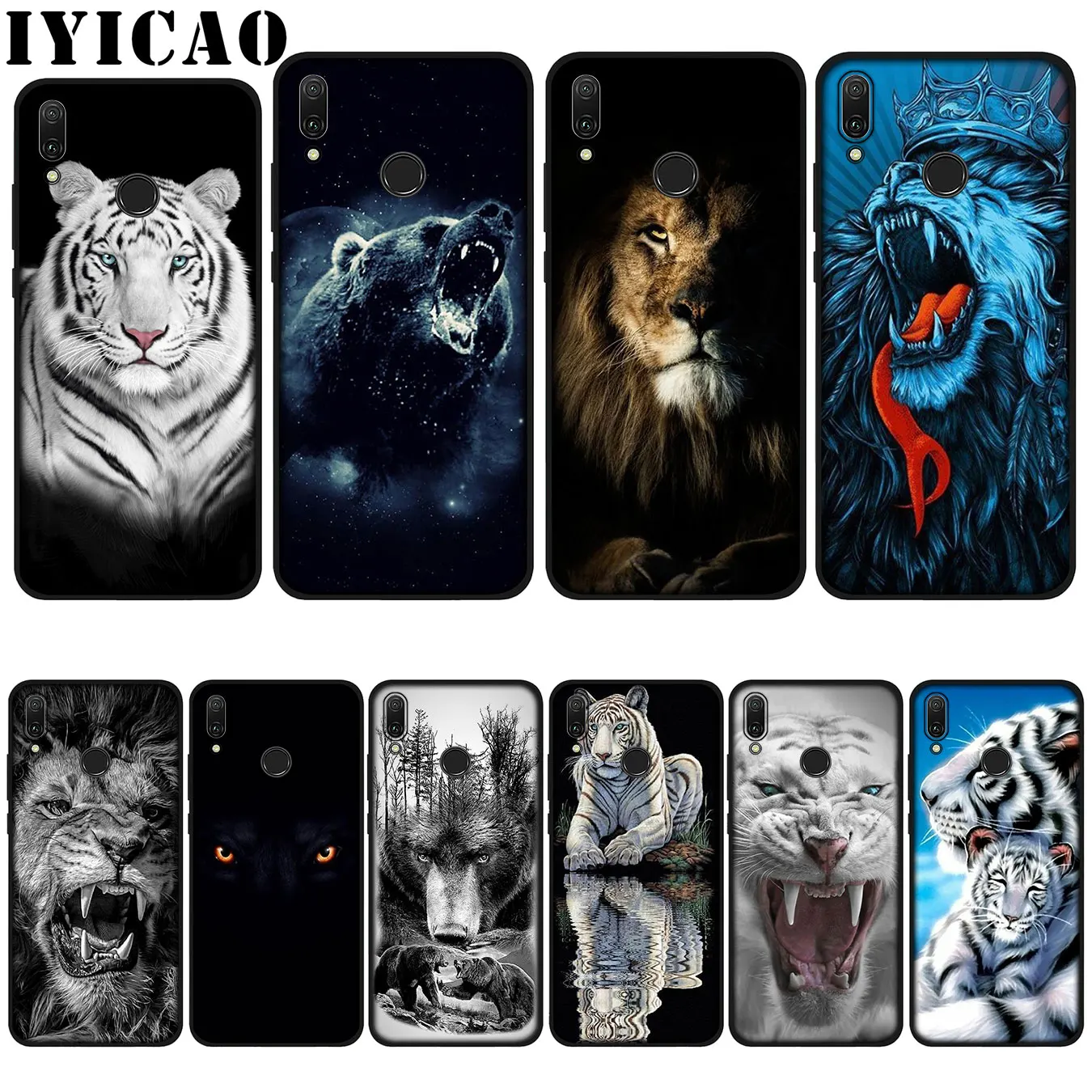 Мягкий чехол IYICAO bear tiger lion для huawei P20 Pro P10 P8 P9 P30 Lite Mini P Smart