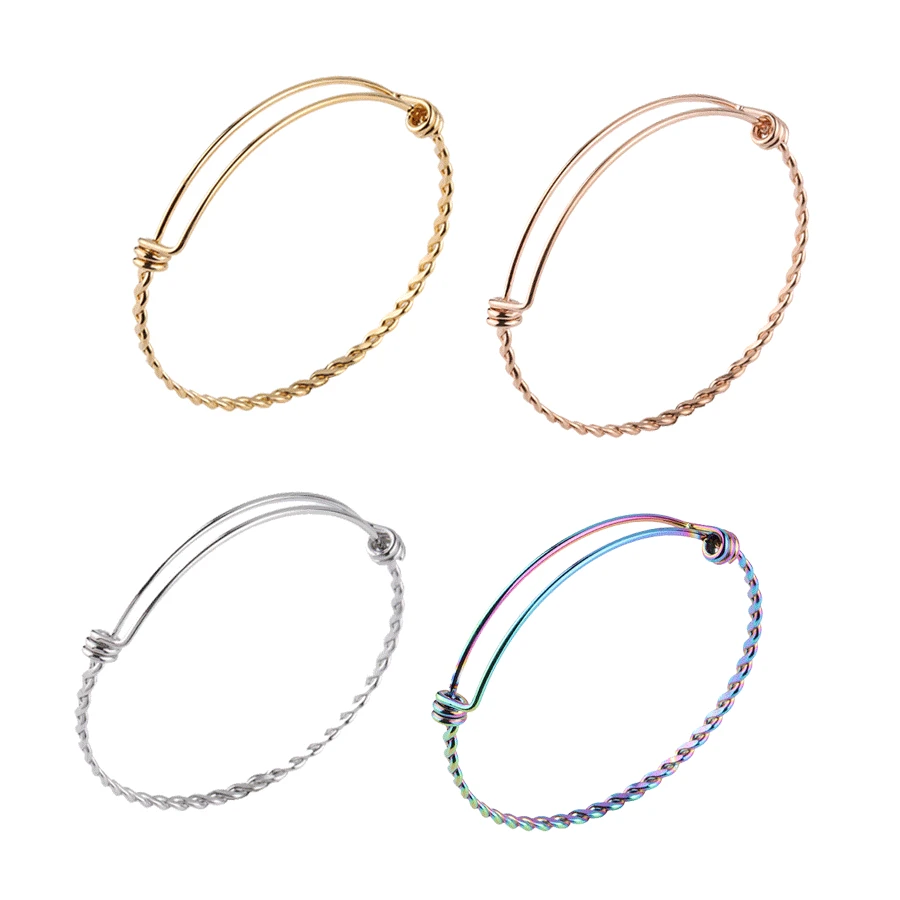 

Silver/Gold/Rose Gold Stainless Steel Twist Wire Bangle Bracelet For Women Metal Adjustable Bangle 55 /60 /65mm Wholesale 10pcs