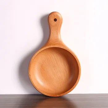 

LINSBAYWU Natural Wood Round Bowl with handle Salad Serving Bowls Wooden Tableware Cooking Tool