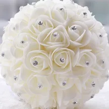 Горячая Красивая Белая слоновая кость свадебный цветок Свадебный букет noivaartificial цветок роза букет кристалл свадебные букеты
