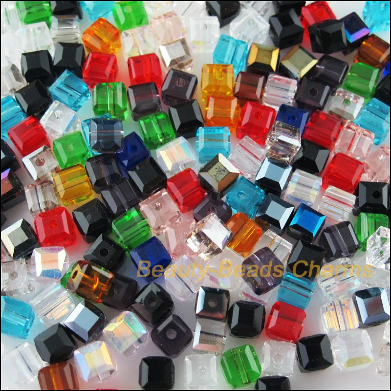 

30Pcs Loose Cube Square Glass Crystal Spacer Beads Charms Mixed 6mm