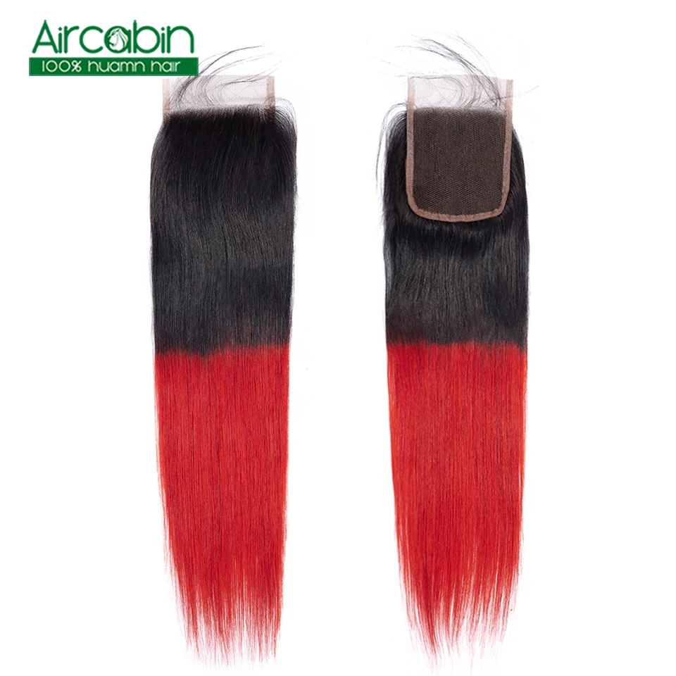 

Closure Brazilian Human Hair Straight Closure 1B Red Free Middle Three Part Lace Frontal Closure 8-18 Inch Aircabin Non Remy