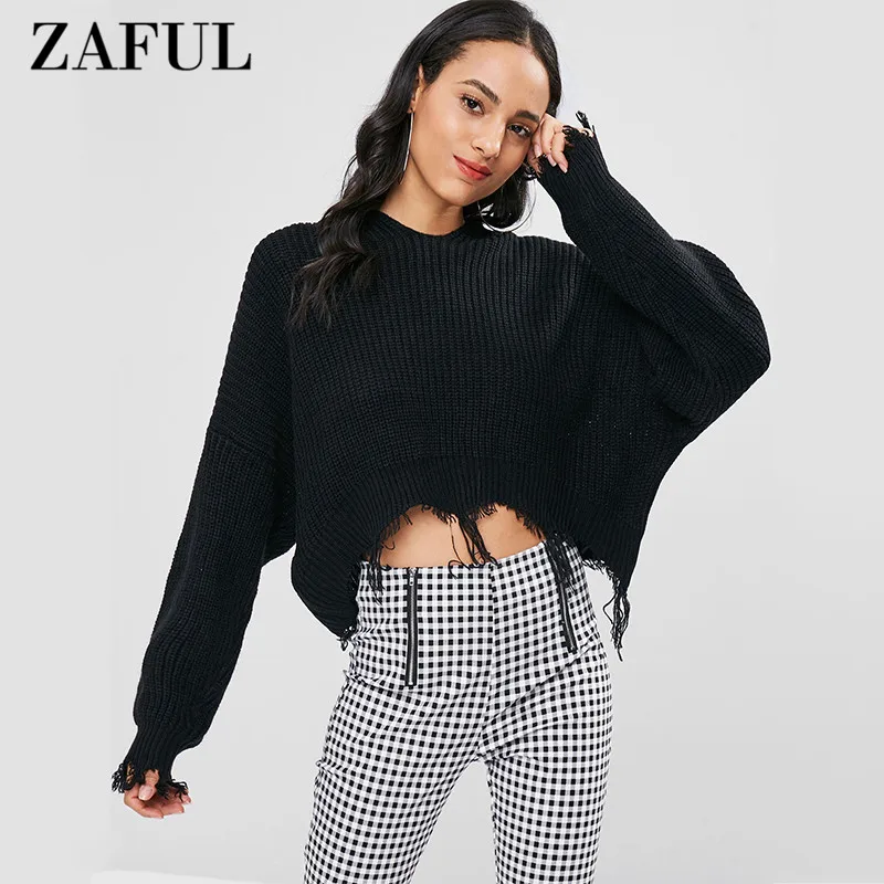 Aliexpress.com : Buy ZAFUL Frayed Hem Hooded Sweater 2018