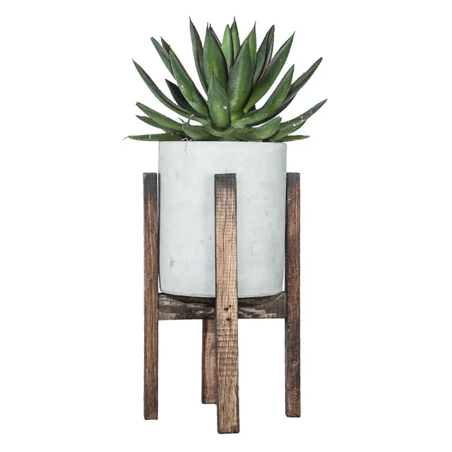 Cement Flowerpots with Wood Shelves For Green Plants and Succulents Home & Office Decoration Use
