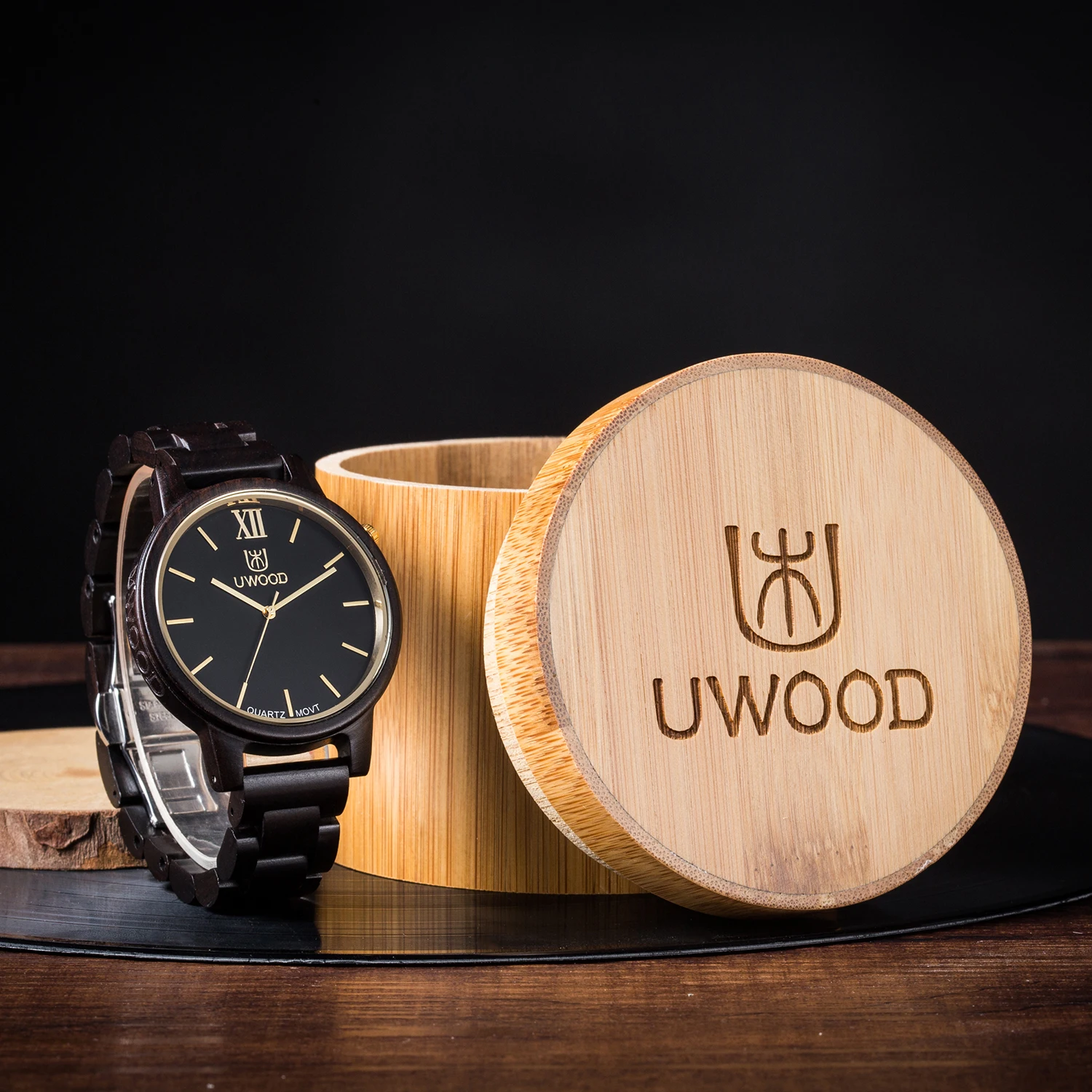 Деревянные наручные часы UWOOD мужские кварцевые винтажные минималистичные