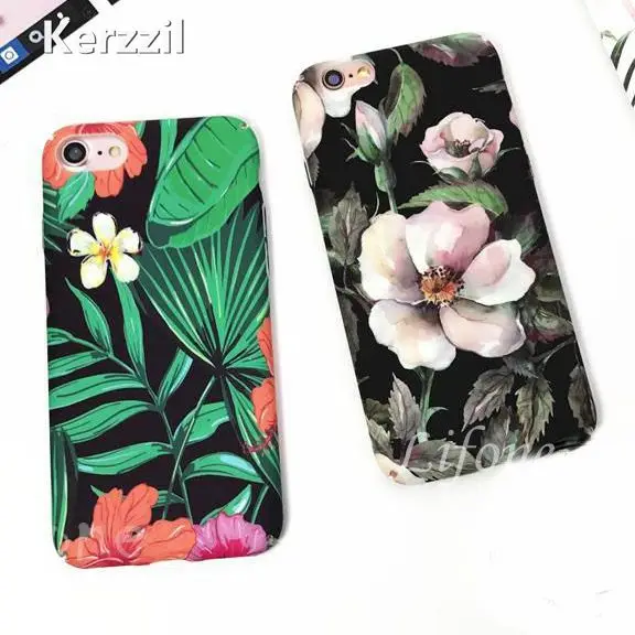 Kerzzil Ретро Camellia цветы зеленые наклейки-листья Жесткий ПК чехол для iPhone 7 6 6S Plus