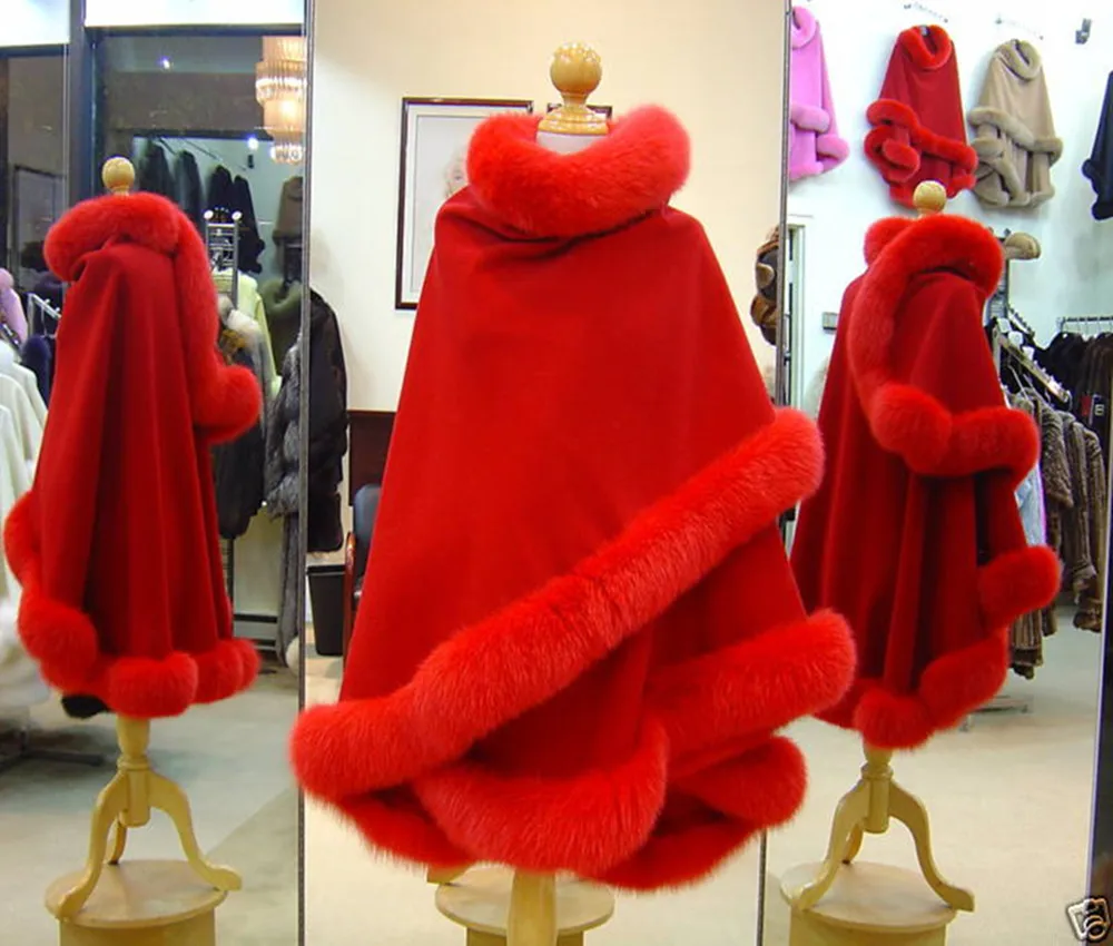 

Free shipping Winter Women's Fur Shawl High Quality Genuine Fox Fur Trim Cashmere Poncho Real Fur Elegant Party Outerwear