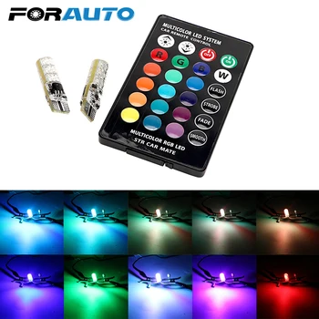 

FORAUTO 1 Pair Dome Reading Lamp RGB T10 Bulb W5W 194 168 with Remote Control 5050 SMD LED Car Side Wedge Light Dome Light