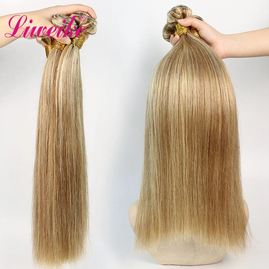 

Liweike P8/613 Color Straight Hair Brazilian 1 Bundle 100% Human Hair 18 20 22 Inch Remy Weaves Thick Silky Extension Bundles