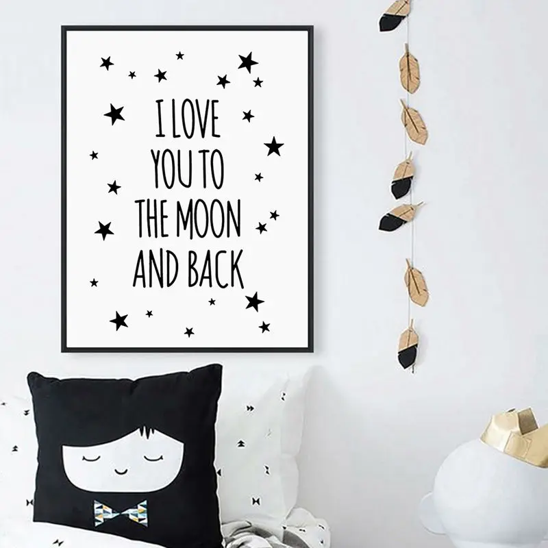 I Love You To The Moon And Back Quote Canvas Star Art Print Poster Kids Room Wall Picture Living Room Painting Poster Home Decor
