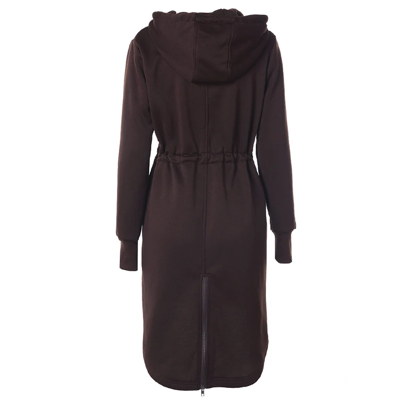 Womens Drawstring Hooded Coat Jacket Ladies Warm Zip Pocket Long Outerwear Parka