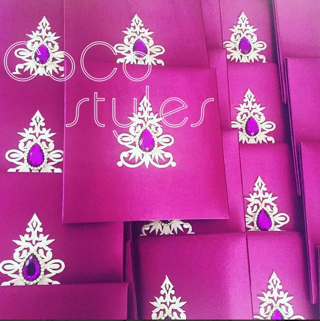  Cocostyles customized embroidery silk hardcover invitation card with crystal brooch for vintage wed - 32864884387
