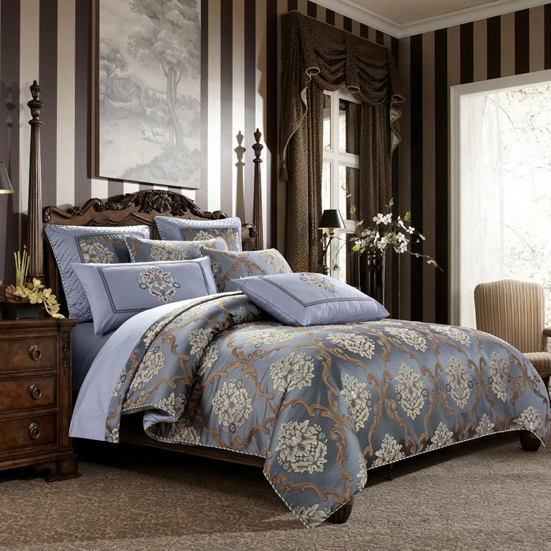 

Embroidered bedlinens Europe style Jacquard bedding sets queen king size cover set flat sheet pillowcases