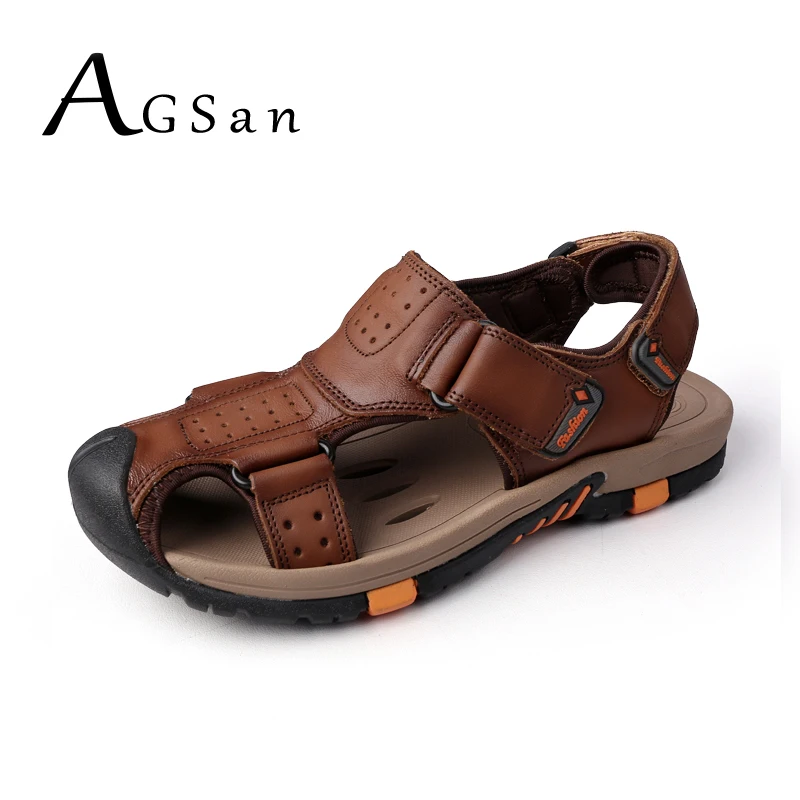 

AGSan Mens Sandals Genuine Leather Summer 2018 Beach Men Casual Shoes Outdoor Sandals Plus Size 38-45 Leisure Leather Slippers
