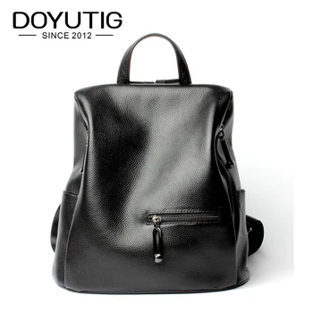

DOYUTIG Women's Genuine Leather Backpacks Ladies Black Real Cow Leather Travel Bags Female Fashion Black School Knapsacks E154