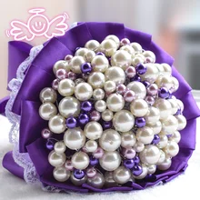 Модные фиолетовый и слоновой кости жемчуг свадебные букеты Романтические свадебные аксессуары Buque De Noiva с Кружево деталь