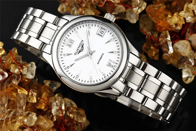 Womens Watches GUANQIN Date Luminous Rainstone Automatic Watch Waterproof Mechanical Watch Brand Luxury Stainless Steel Back (20)