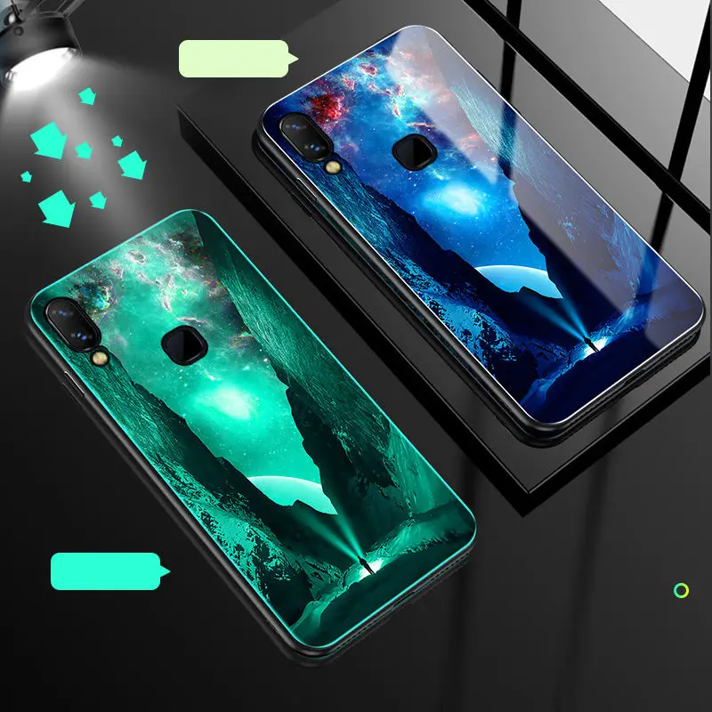 Светящийся чехол для телефона vivo Y17, чехол, светящаяся задняя крышка из закаленного стекла для vivo Y17 Y3, чехол, силиконовый чехол