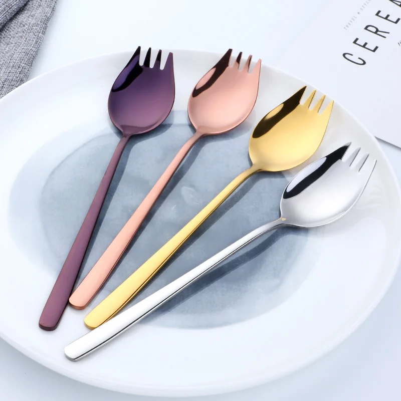 Buy 2pcs Metal Rainbow Long Handle Spoon Korean Salad