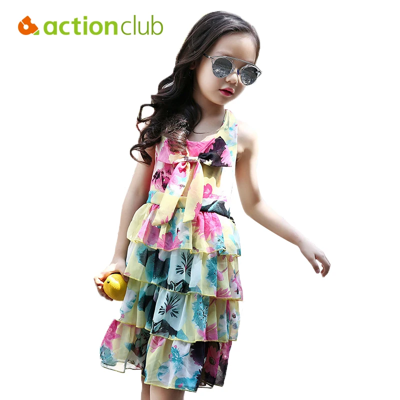 

Actionclub Children Summer Layered Dresses Back Bowknot Halter Above Knee Length Sleeveless Multi Layers Adjustable Nice Dress