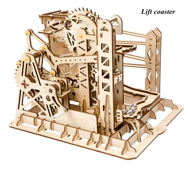 Robotime DIY Wooden Mechanical Model Kits Marble Run Game Waterwheel Coaster