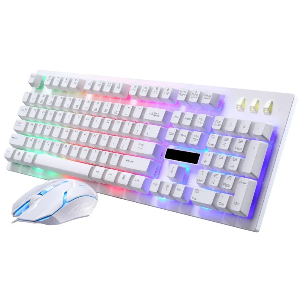 VOBERRY проводной светодиодный Радужный цвет с подсветкой USB эргономичная игровая клавиатура+ 1600 dpi комплекты игровой мыши+ коврик для мыши для ПК - Цвет: Белый