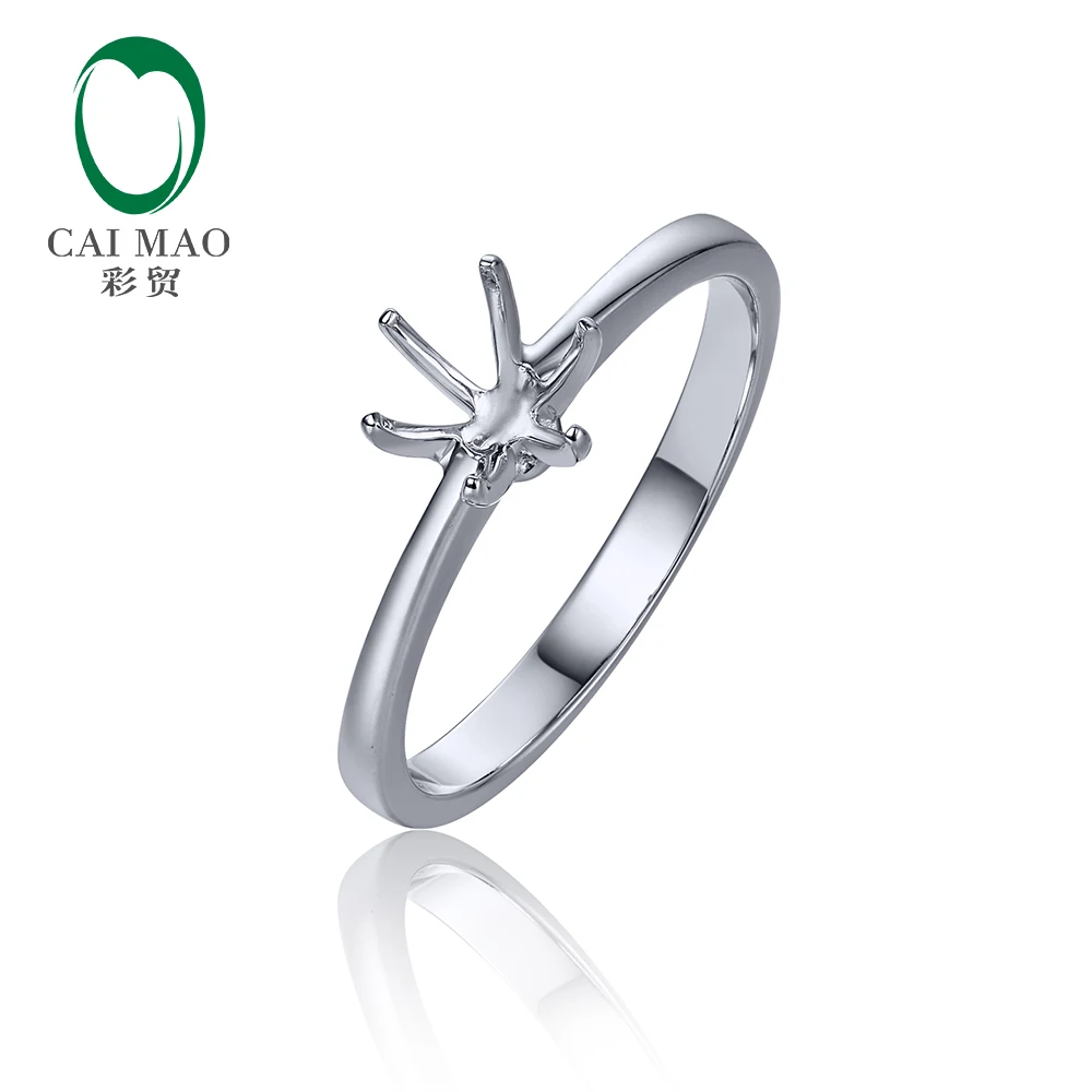 Caimao 6 Prongs 6-6.5mm Round Cut Solid 14k White Gold Semi Mount Ring Settings