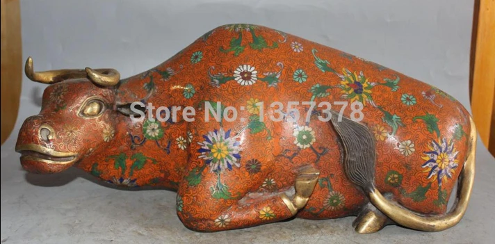 

shitou 001124 20"Marked Chinese Cloisonne Enamel Gilt Carving Flower Animal Bull Cattle Statue