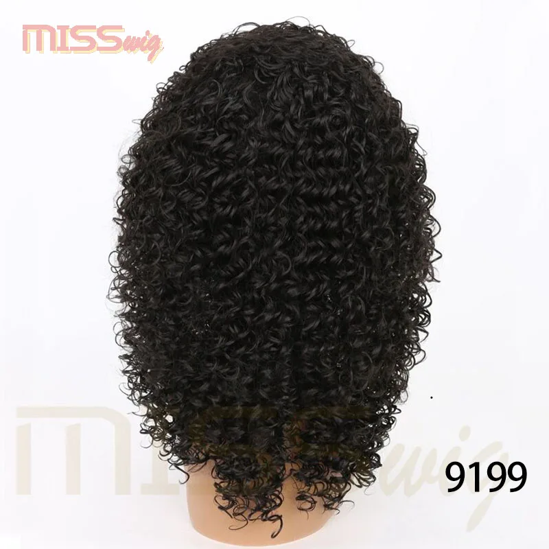 Мисс парик черный смешанный коричневый кудрявый вьющиеся парики для черных женщин афро парик синтетические волосы африканская прическа высокое температура волокна - Цвет: # 1B