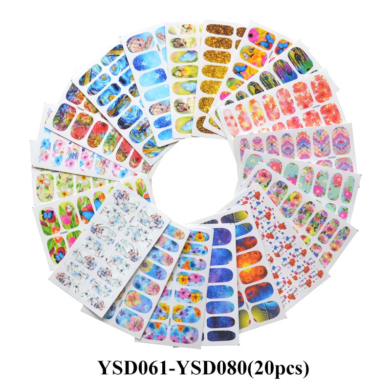 Смешанные наборы наклеек для ногтей, Переводные переводные наклейки с цветами, кружевные Мультяшные дизайны, слайдер для маникюра, фольга для украшения ногтей - Цвет: 20 Sheets