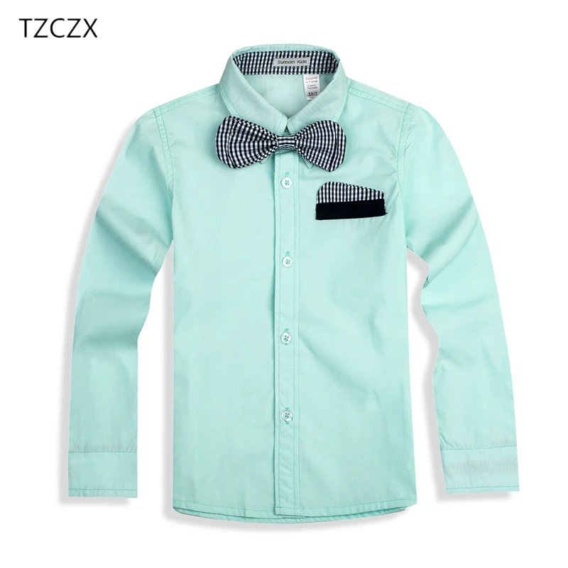 TZCZX-2225, новые модные детские рубашки для мальчиков, хлопок, с галстуком, для 3-8 лет, Детские рубашки, одежда - Цвет: Green