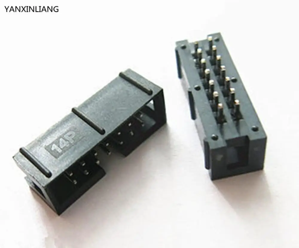 

10PCS/Lot DC3 14 Pin 2x7Pin Double Row Pitch 2.54mm Double-spaced Straight Pin Male IDC Socket Box Header Connector High Quality