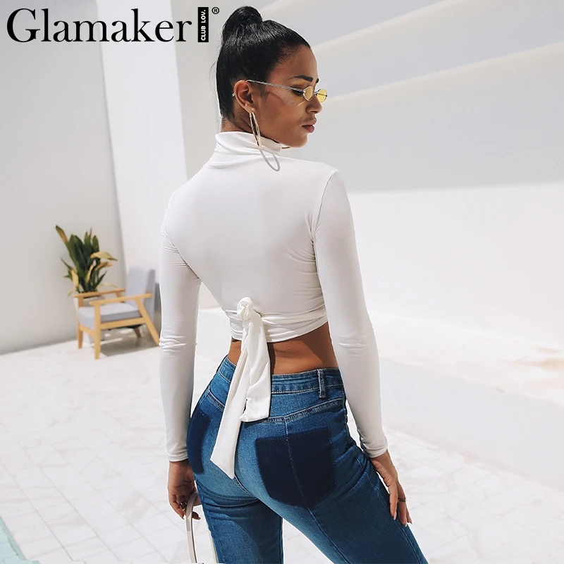 Glamaker Сексуальная Открытая Майка женские топы Модная трикотажная водолазка
