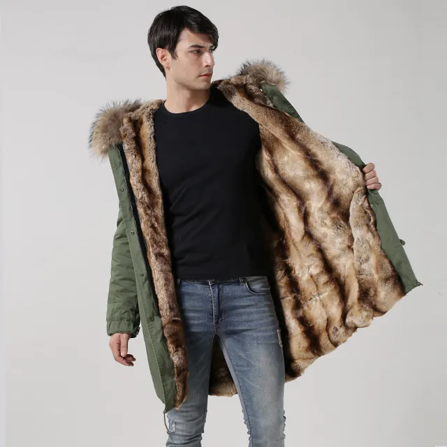 Faux Rex rabbit fur fashion mens long style parka,men